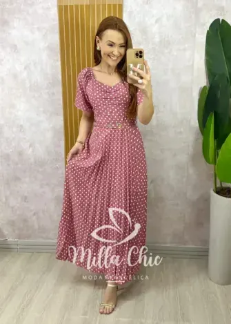 Vestido Sevilha Em Póa - Rosê - Milla Chic