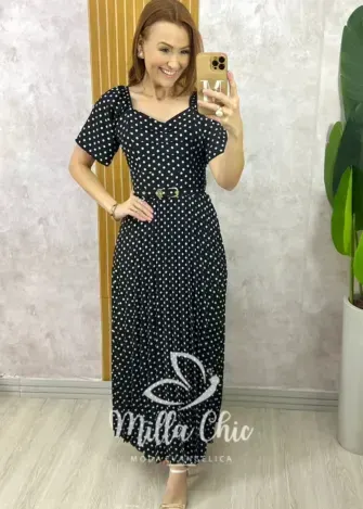 Vestido Sevilha Em Póa - Preto - Milla Chic