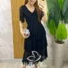 Vestido Longo Magda em Tule com Lurex - Preto - Milla Chic