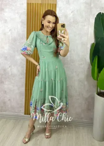 Vestido Genevive Em Chiffon - Verde - Milla Chic