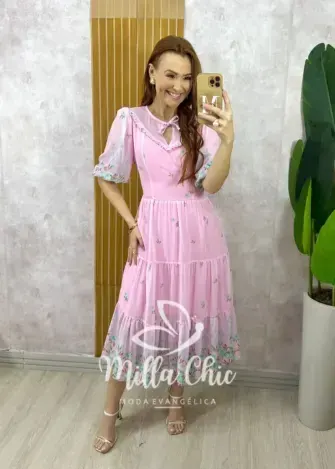 Vestido Genevive Em Chiffon - Rosa - Milla Chic