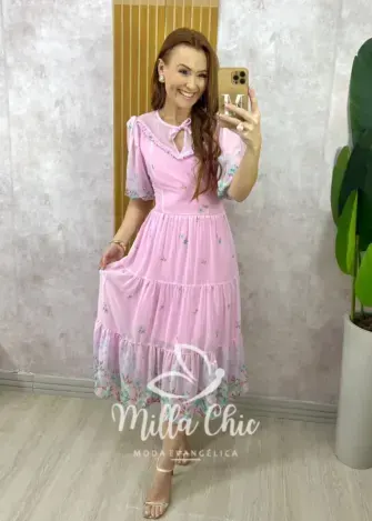 Vestido Genevive Em Chiffon - Rosa - Milla Chic