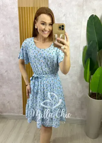 Vestido Noêmia Em Viscolinho - Azul - Milla Chic