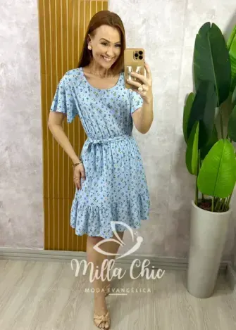 Vestido Noêmia Em Viscolinho - Azul - Milla Chic