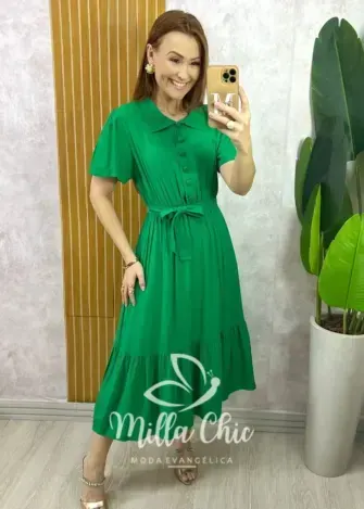 Vestido Anelise Em Viscolinho - Verde - Milla Chic
