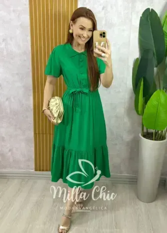 Vestido Anelise Em Viscolinho - Verde - Milla Chic