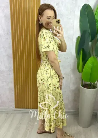 Vestido Anelise Em Viscolinho - Amarelo - Milla Chic