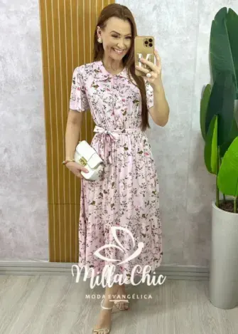 Vestido Anelise Em Viscolinho - Rosa - Milla Chic