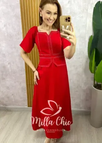 Vestido Eduarda Alfaiataria Marrant - Vermelho - Milla Chic
