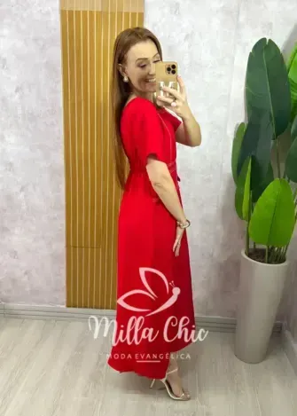 Vestido Eduarda Alfaiataria Marrant - Vermelho - Milla Chic