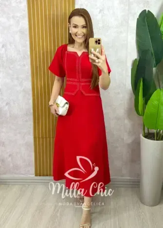 Vestido Eduarda Alfaiataria Marrant - Vermelho - Milla Chic