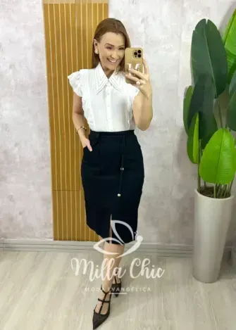 Saia Clara Em Linho - Preta - Milla Chic