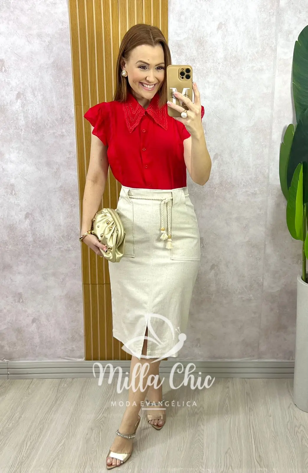 Saia Clara Em Linho – Areia – Milla Chic Saia Clara Em Linho - Areia - Milla Chic