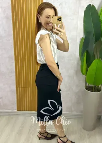 Saia Clara Em Linho - Preta - Milla Chic