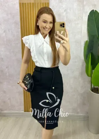 Saia Clara Em Linho - Preta - Milla Chic