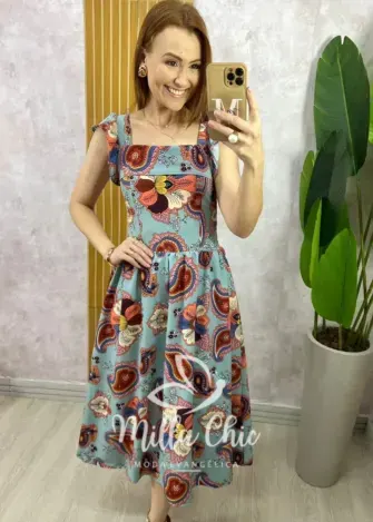 Vestido Francine em Crepinho - Estampa Pesley - Milla Chic