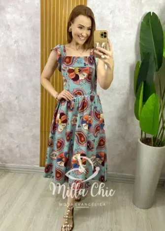 Vestido Francine em Crepinho - Estampa Pesley - Milla Chic