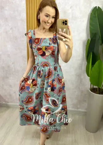 Vestido Francine em Crepinho - Estampa Pesley - Milla Chic