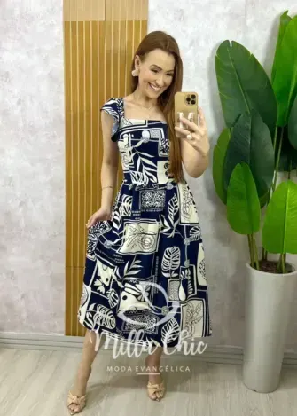 Vestido Francine em Crepinho - Azul Marinho - Milla Chic