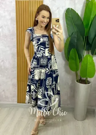 Vestido Francine em Crepinho - Azul Marinho - Milla Chic