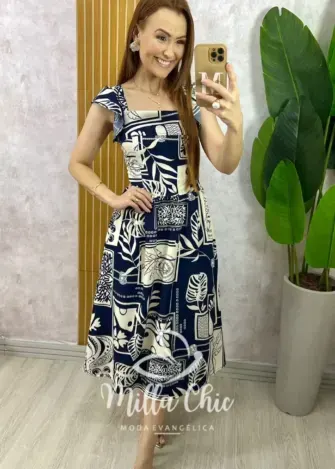 Vestido Francine em Crepinho - Azul Marinho - Milla Chic