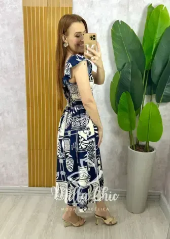 Vestido Francine em Crepinho - Azul Marinho - Milla Chic