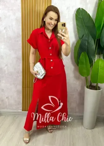 Conjunto Graziela em Alfaiataria Marrant - Tomate - Milla Chic