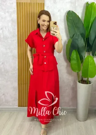 Conjunto Graziela em Alfaiataria Marrant - Tomate - Milla Chic