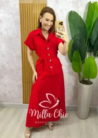 Conjunto Graziela em Alfaiataria Marrant - Tomate - Milla Chic