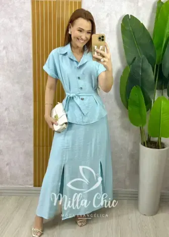Conjunto Graziela em Alfaiataria Marrant - Azul Baby - Milla Chic