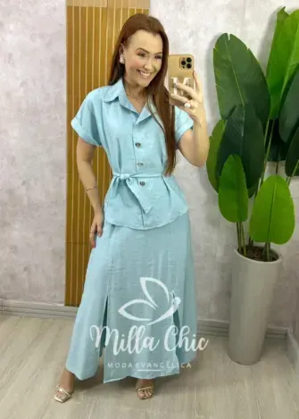 Conjunto Graziela em Alfaiataria Marrant - Azul Baby - Milla Chic