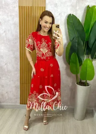 Vestido Guilhermina em Lesie Bordada - Vermelho - Milla Chic
