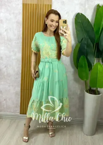 Vestido Guilhermina em Lesie Bordada – Verde Acqua – Milla Chic Vestido Guilhermina em Lesie Bordada - Verde Acqua - Milla Chic