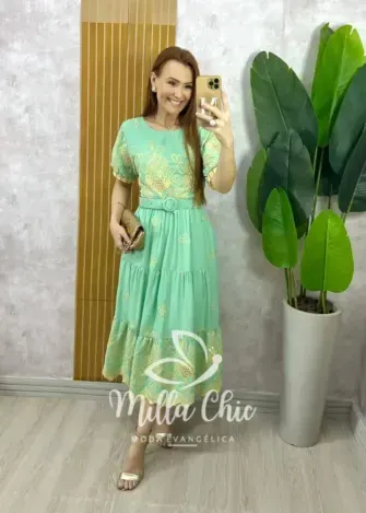 Vestido Guilhermina em Lesie Bordada - Verde Acqua - Milla Chic