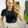 Blusa Sabrina Em Algodão Com Laço - Preta - Milla Chic