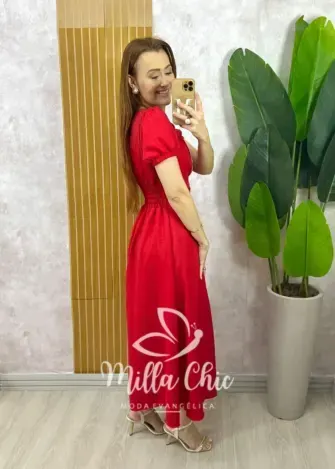 Vestido Jéssica com Guipper - Vermelho - Milla Chic
