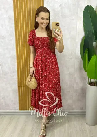 Vestido Melina Manga Princesa - Vermelho - Milla Chic