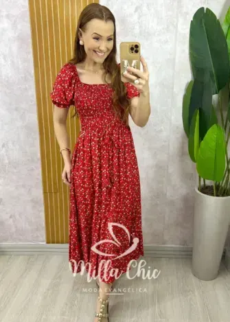 Vestido Melina Manga Princesa - Vermelho - Milla Chic