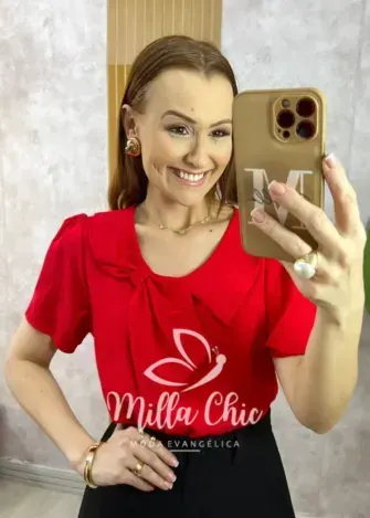 Blusa Júlia com Laço em Viscosarja – Vermelha – Milla Chic Blusa Júlia com Laço em Viscosarja - Vermelha - Milla Chic