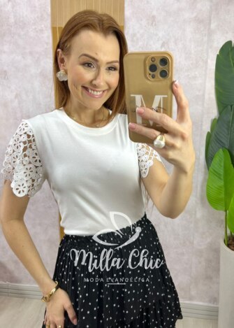 Blusa Adelaide Manga Guipper - Rosa Baby - Milla Chic