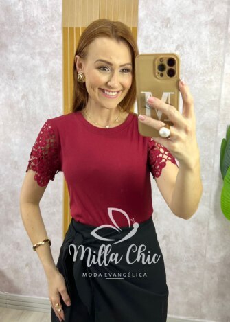 Blusa Adelaide Manga Guipper - Rosa Baby - Milla Chic