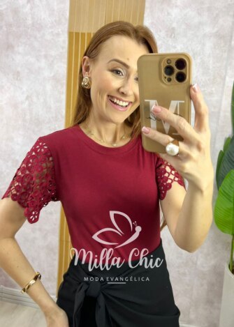 Blusa Adelaide Manga Guipper - Rosa Baby - Milla Chic