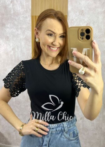 Blusa Adelaide Manga Guipper - Rosa Baby - Milla Chic