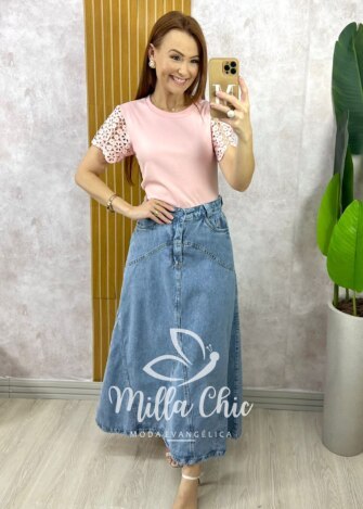 Blusa Adelaide Manga Guipper - Rosa Baby - Milla Chic