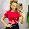 Blusa Dalila Em Malha Manga Em Tule - Vermelha - Milla Chic