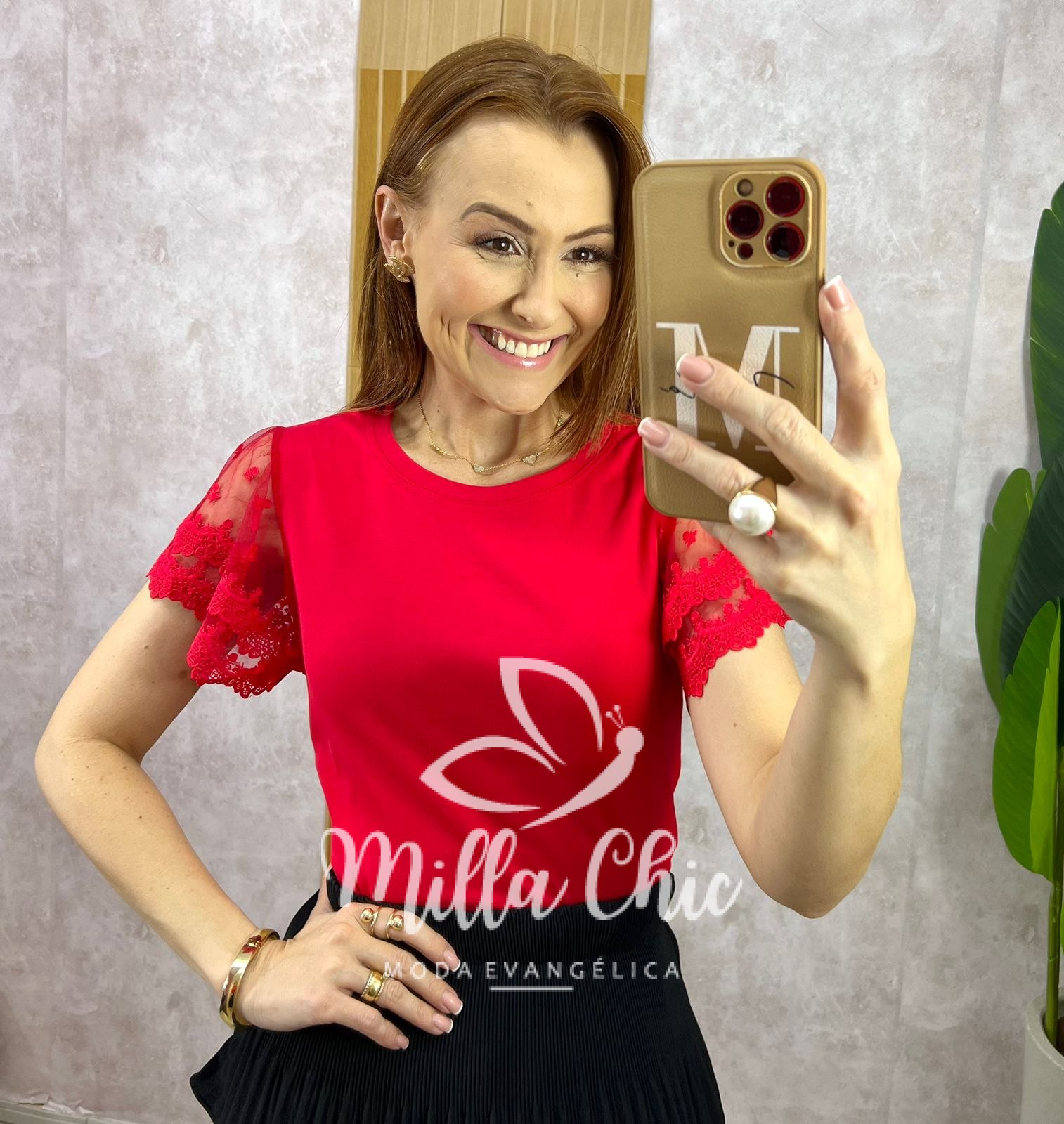 Milla Chic - millachic com br blusa dalila em malha manga em tule branca copia Blusa Dalila Em Malha Manga Em Tule - Vermelha - Milla Chic