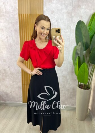 Blusa Júlia com Laço em Viscosarja - Vermelha - Milla Chic