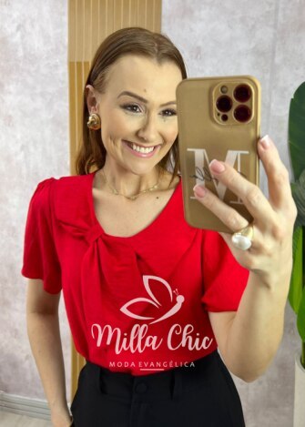 Blusa Júlia com Laço em Viscosarja - Vermelha - Milla Chic