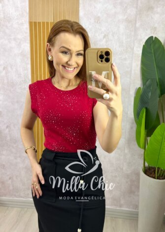 Blusa Pandora Em Malha Com Aplicação - Cereja - Milla Chic