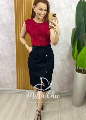 Blusa Pandora Em Malha Com Aplicação - Cereja - Milla Chic